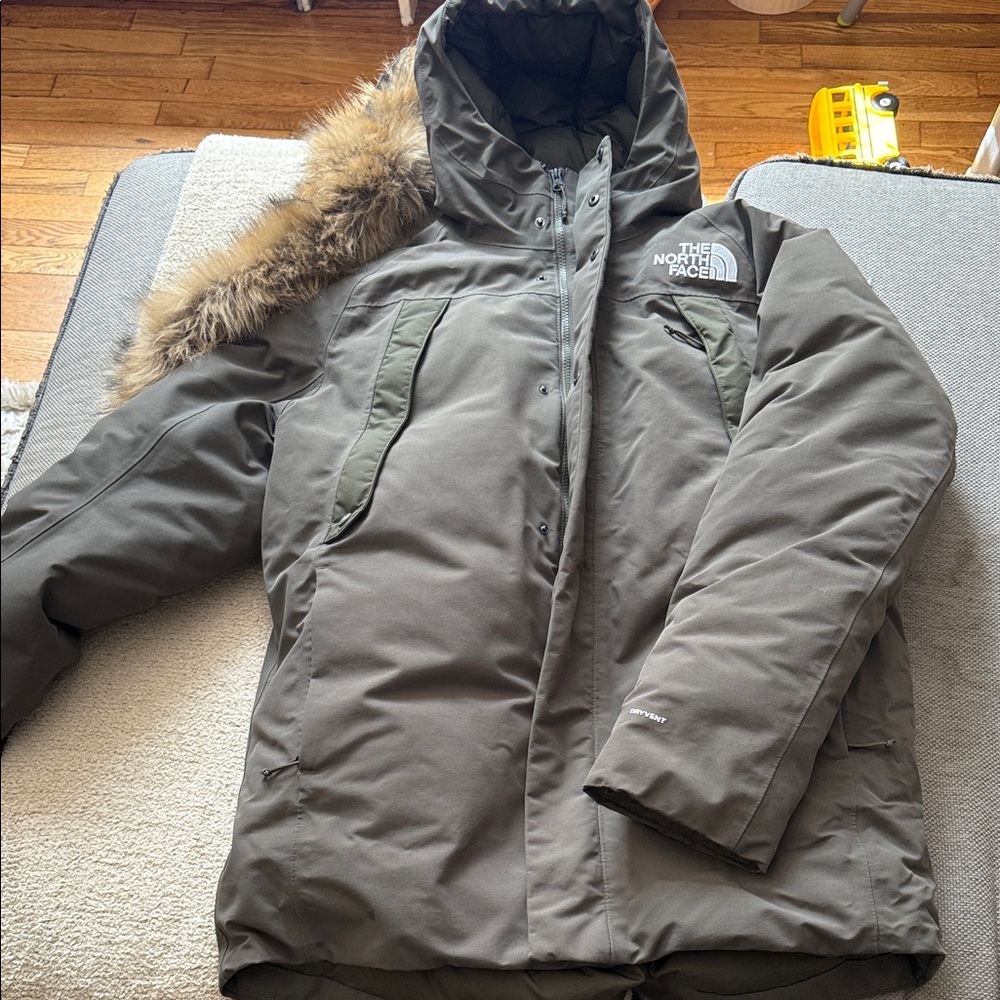 The North Face Men’s Olive Jacket with Fur Trim
